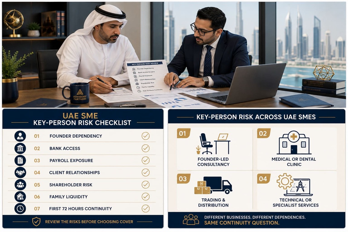 Keyman insurance scenarios for UAE SMEs including clinics, trading businesses and professional firms